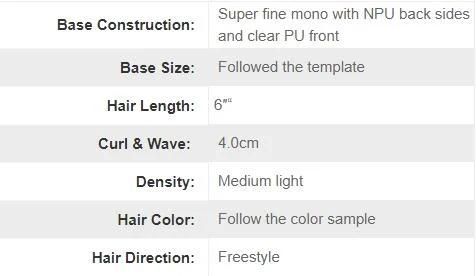 Super Fine Mono (#41 net) with Npu Back Sides and Clear PU Front Male Hairpiece