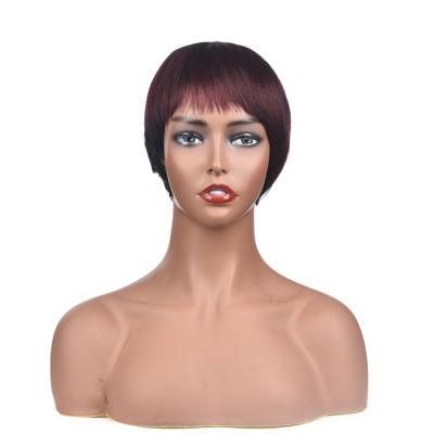Short Human Hair Wigs Short Pixie Cut Wigs Short Hair Wigs for Women #1b/Burg