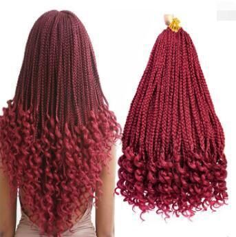 Bohemian Box Braids with Wave Ends Hair Ombre Synthetic Curly Crochet Braiding Hair Extension