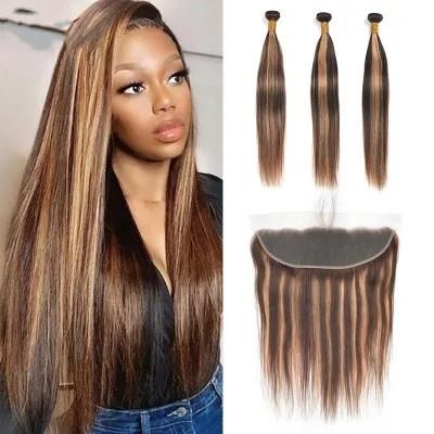 Brazilian Indian Virgin Hair 100g10A P4/27 Piano Super Double Drawn Hair Body Human Hair Bundles with Closure Frontal 30&quot;