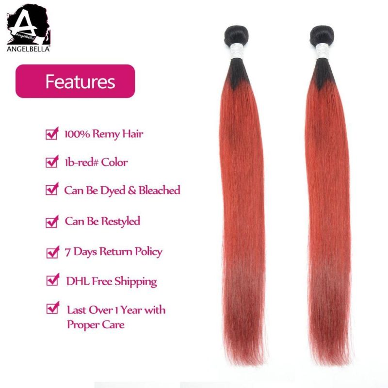 Angelbella Unprocessed Raw 1b#-Red Cuticle Aligned Hair Remy Cheap Brazilian Hair Weaving