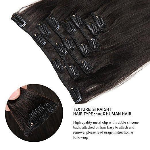 Aviva Brazilian Hair Extension Clip in Human Hair Extension 18inch 7PCS for Full Head (AV-CHL07-18-1B)