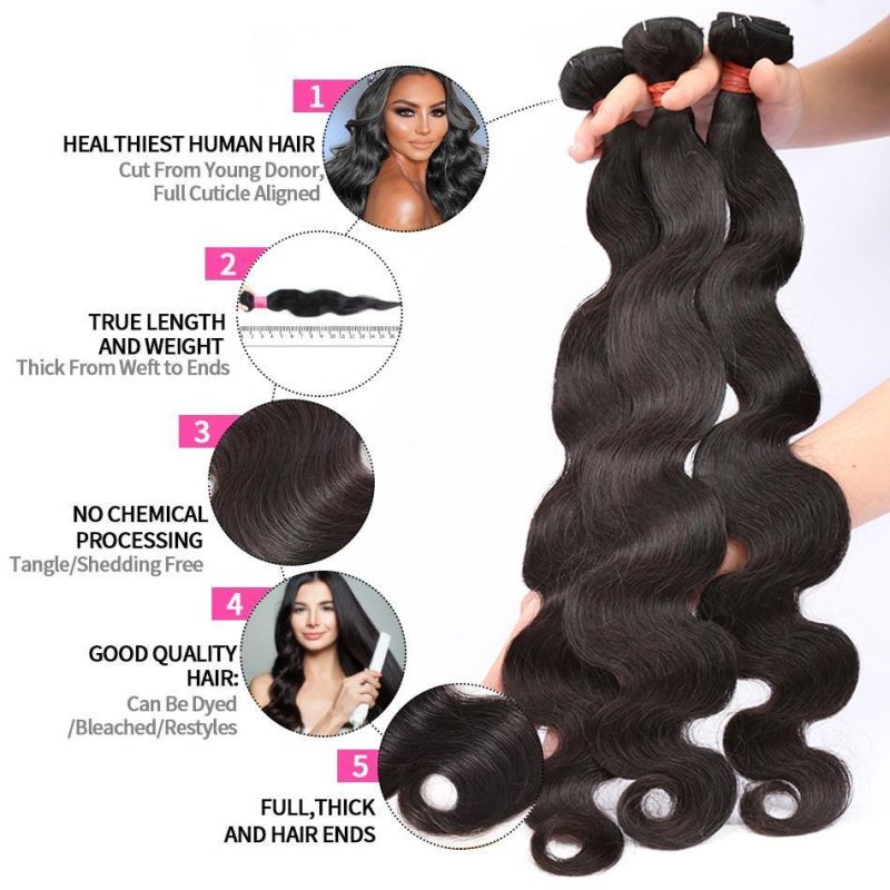 Free Shipping Peruvian Virgin Human Hair 3 Bundles with Closure Body Wave Set