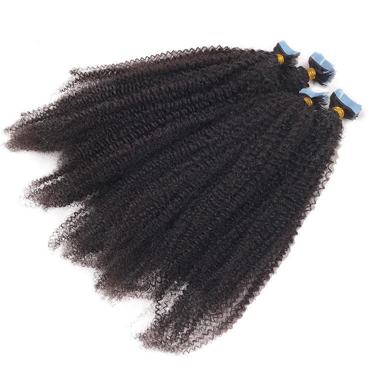 100% Human Hair Raw Remy Virgin 4A Curly Tape in Hair Extensions
