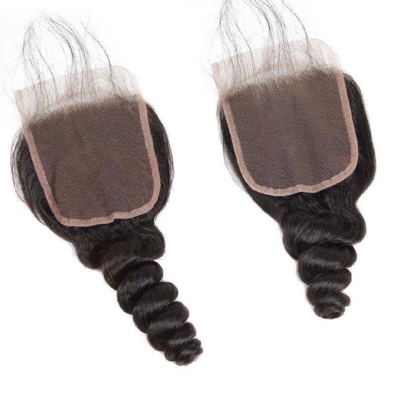 7A Virgin 4*4 Non-Remy Lace Frontal Closure Loose Wavy Free Part Hair Weave #Black