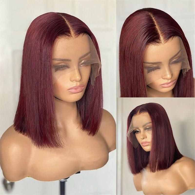 Burgundy Short Straight Bob Human Hair Wigs 99j Bob Wig Lace Front Human Hair Wigs Transparent Lace Front Wig