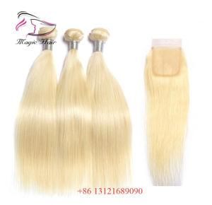 613 Blonde Color Brazilian Virgin Hair 3 Hair Bundles with Closure