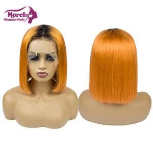 Morein Two Tone Short Color Bobo Wig Virgin Peruvian Ombre 1b Orange Lace Wigs Wholesale with Baby Hair