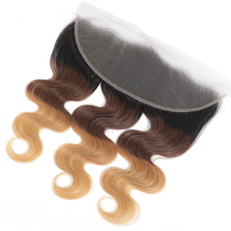 Brazilian Body Wave Human Hair Bundles with Lace Frontal Closure Ombre Brown 3 Tone 1b/4/27 Colored Human Hair Weave Bundle with Frontal Remy Hair Weaving