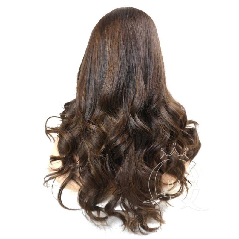 22 Inch Big Layer Dark Brown Color with Highlight Color Straight Natural Hair Wig Kosher Jewish Silk Top Wig Lace Top Lace Frontal Lace Closure Wig