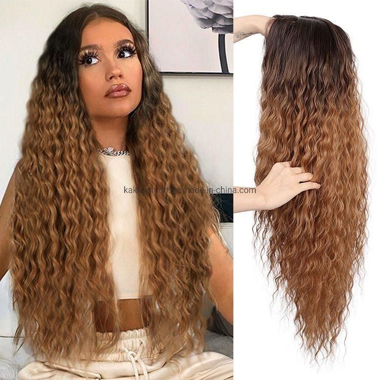 High Quality Hot Sale Cheap Nature Lace Front Ombre Brown Long Fiber Wig Kinky Curly