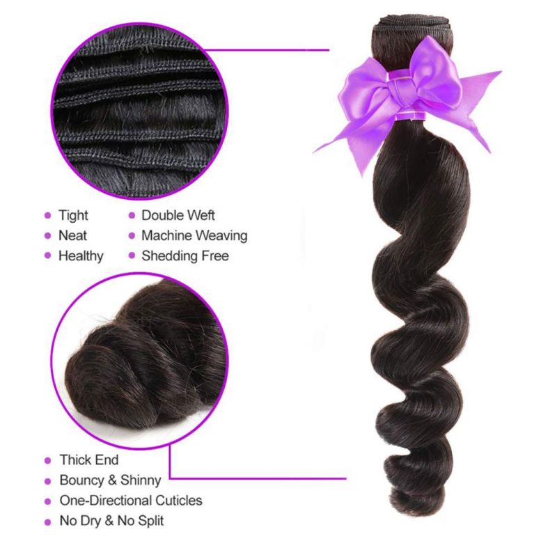 Loose Wave 3 Bundles with Lace Closure 100% Unprocessed Virgin Human Hair Bundles Free Part Natural Color