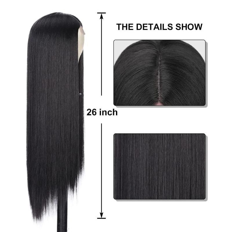 Black Straight Wigs for Women Long Straight Wig Synthetic Black Middle Part Wigs