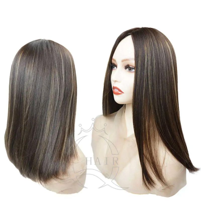 Dark Brown Color with Highlight Natural Human Hair Wig Brazilian Hair Customized Top Lace Wig Lace Front Wig Silk Top Wig Jewish Wig Kohser Wig