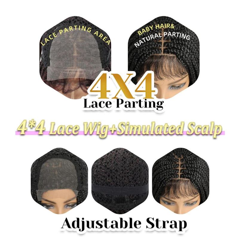 20 Curly Braided Wigs 4X4 Soft Swiss Lace Front Cornrow Box Braids with Baby Hair Fully Handmade Lightweight Synthetic