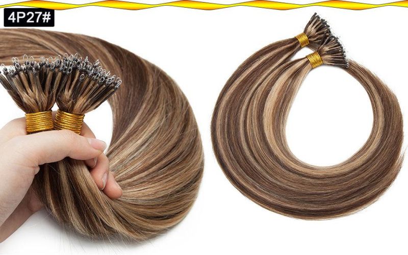 Real Human Hair Nano Ring Hair Extensions Machine Remy Pre-Bonded Straight Micro Beads Nano Tip