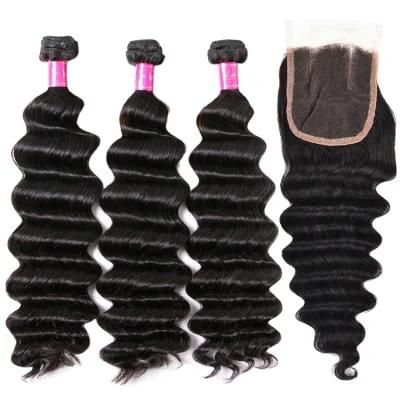 Kbeth Malaysia Cambodian Hair Bundles 3 Bundle with Lace Closure Remy Human Hair Deep Wave Bundles with Closure Natural Hair Extension