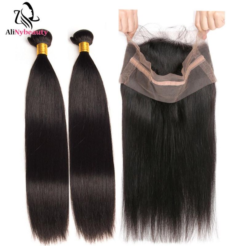 Cuticle Aligned Hair Weave Ear to Ear Bundles with 360 Lace Frontal