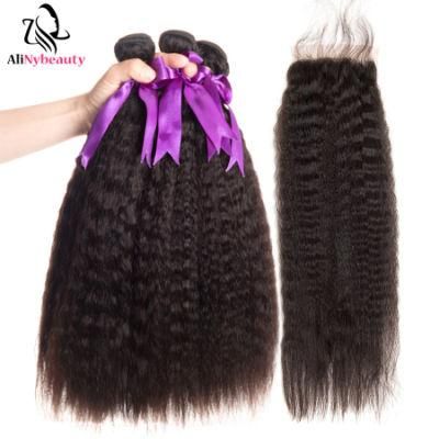 Alinybeauty Fashion Kinky Straight Brazilian Hair Bundles with Lace Closure