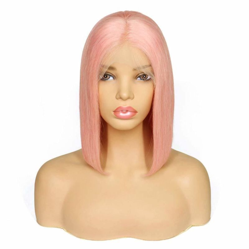 Premium Quality Short Bob Wig Straight Lace Front Wig Human Hair Wig 150% Density 13X4 Lace Frontal Wig Pre Plucked Hairline Pink Hair