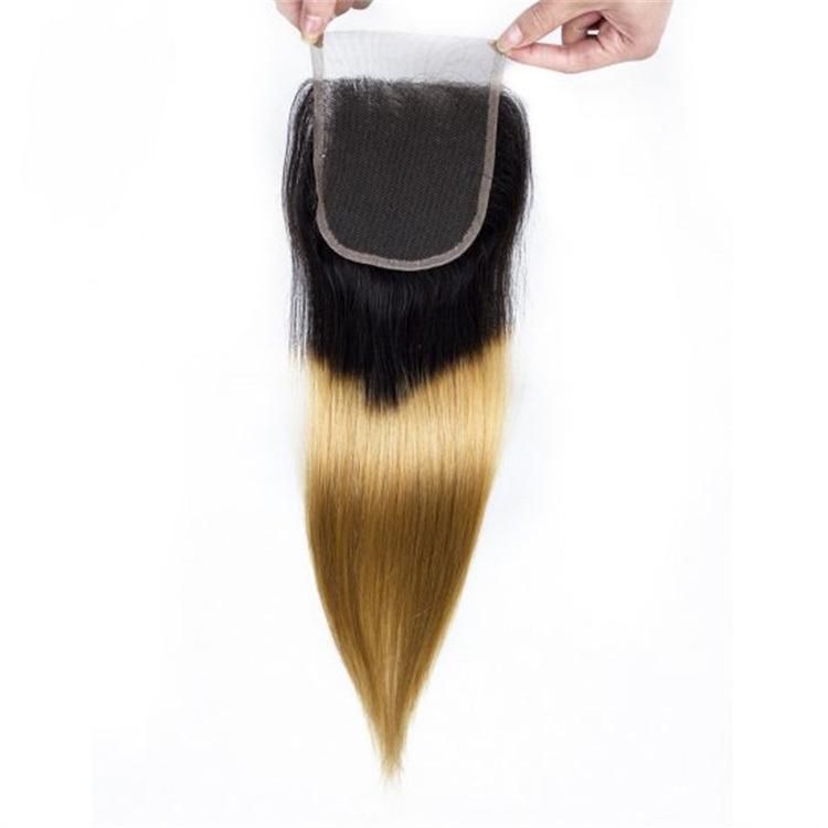 High Quality Natural Grade 1b/27 Straight Hair with Closure Wholesale Unprocessed Remy Raw Human Hair