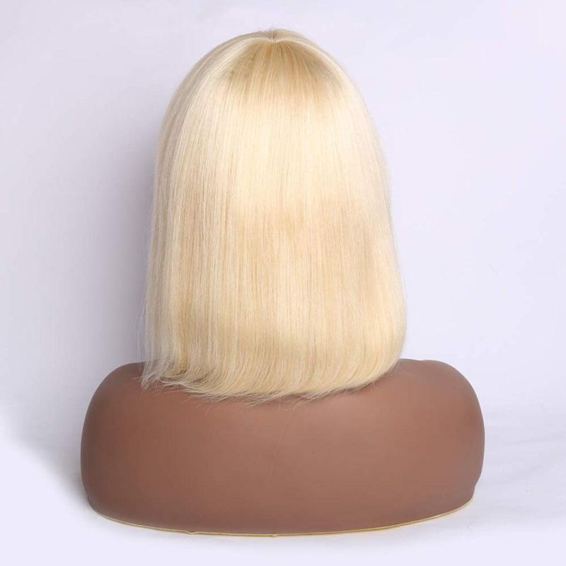 Blonde Bob Wig with Bangs Brazilian Human Hair Wig Short Colored Brazilian Human Hair Wig for Black Women 150% Density Lace Front 12 Inch