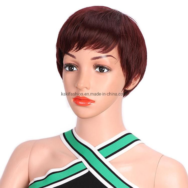 Kakiifashion Hair New Design Vendor Cheap Wholesale Short Pixie Cut Curly Wave Red Synthetic Wig with Bangs for Black Women