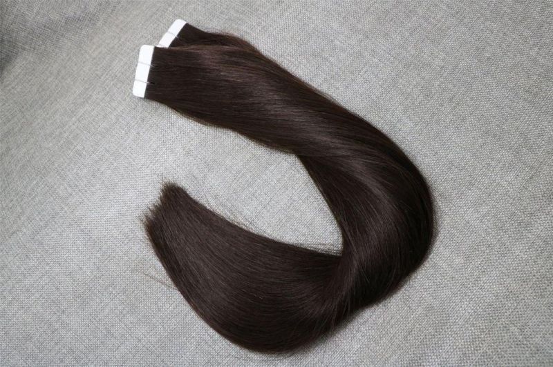 Virgin Human Hair Tape in Hair Extension 16inch 20PCS 2# Silky Straight Weaving