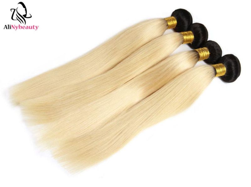 T1b/613 Natural Straight Blonde Cuticle Aligned Human Hair Extension Weft