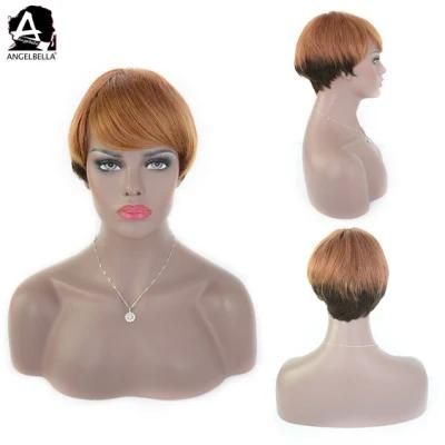 Angelbella Ombre Color Machine Made Wig Short Human Hair Women Wigs with Bang