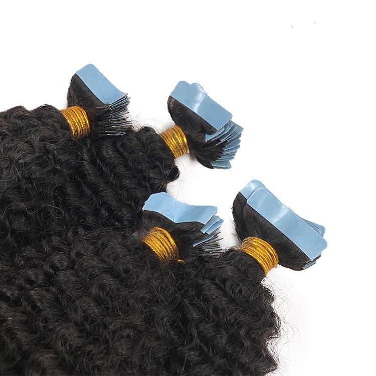 100% Human Hair Raw Remy Virgin 4A Curly Tape in Hair Extensions