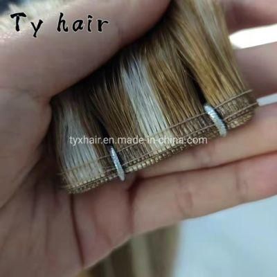 Easy Wearing Indian Wavy Human Remy Hair Invisible Permanent Peruvian Thinest Flat Wefts Hair Extensions