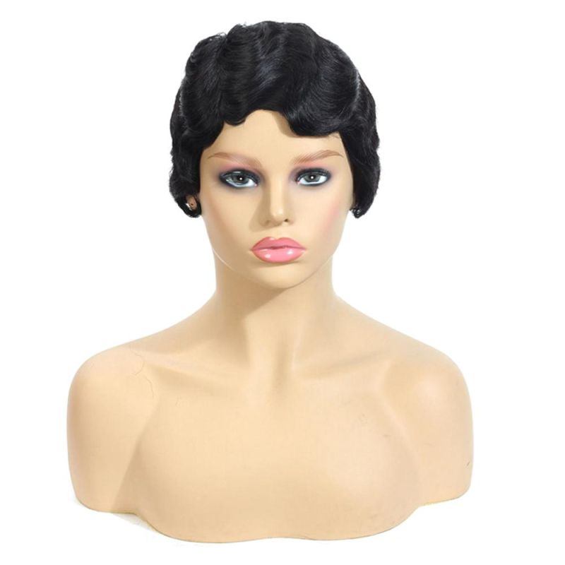 Kbeth Unique Design Short Hair Wigs for Sexy Women Custom Accept Luxury Remy Real 10inch Brazilian Human Hair Machine Made Black Color Curly Wave Wig