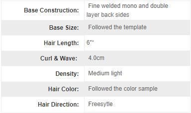 Durable and Invisible Mono Lace Base Human Hair Toupee