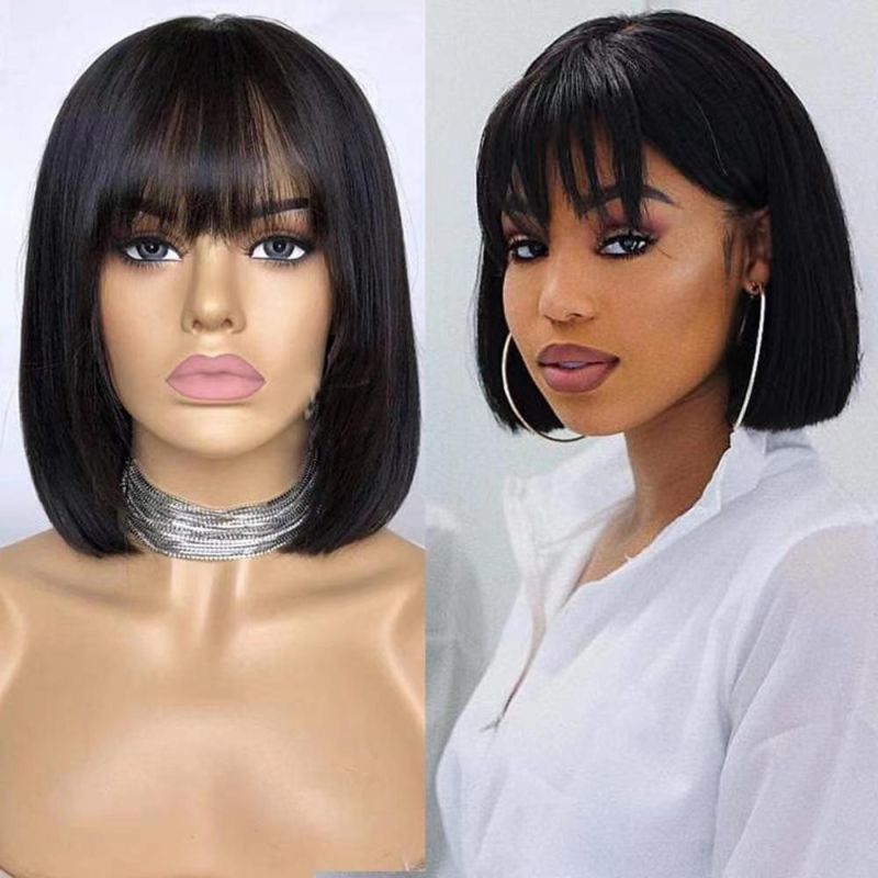 Cheaper Bob Lace Front Wig Machine Wig with Bangs Human Hair