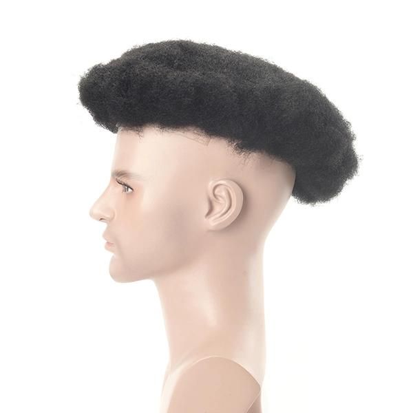 French Lace with Thin Clear PU Sides Afro Curly Hairpiece for Black Men