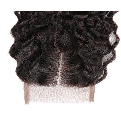 Silk Lace Closure 7A Unprocessed Brazilian Deep Wave with Closure Middle Part Brazilian Deep Curly with Closure 4X4 Swiss Base