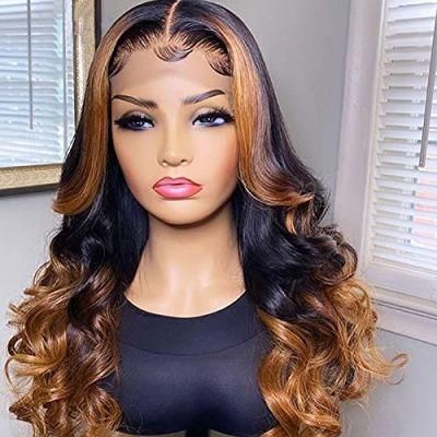 Ginger Highlight Colored 13X4 Transparent Lace Front Wigs Human Hair 150% Honey Blond Orange Ginger Ombre Brazilian Wavy