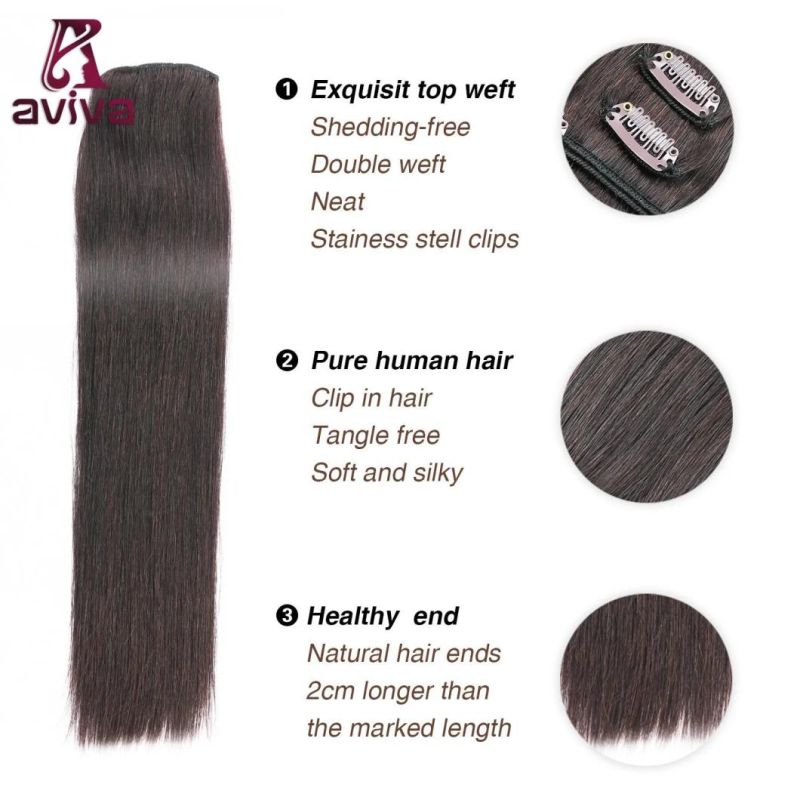 Virgin Hair Extension 2# 16inch 6PCS Clip on Hair Extension Remy Clip in Human Hair Extensions (AV-CH006-2-16)