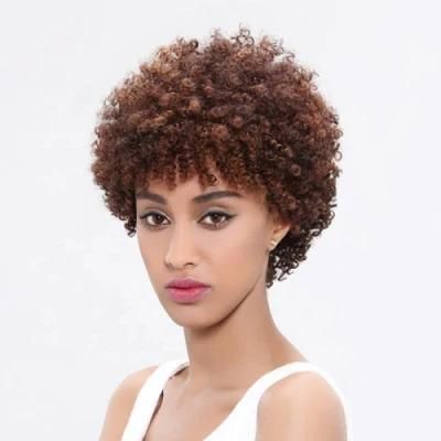 Kbeth Brown Human Hair Short Wigs for Women Fashion Cool Cheap Kinky Curly Machine Made No Lace Ombre Wig China Factory Wholesale