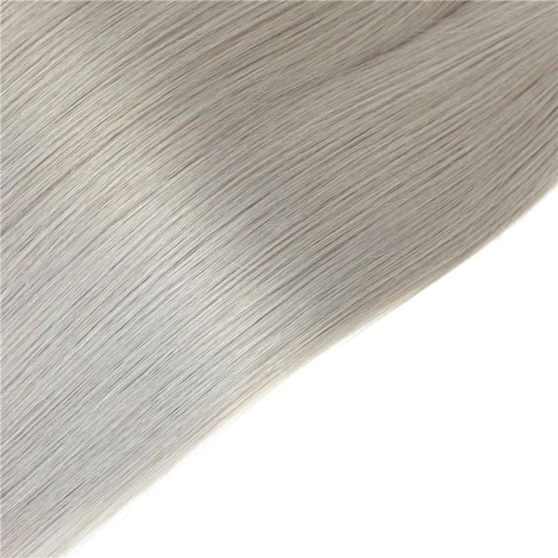 Brazilian Straight Bundle with Closure 4X4 Silver Grey Color Bundles with Closure Gray Non-Remy 100% Human Hair Bundles