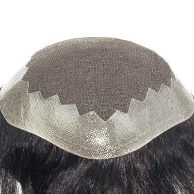 French Lace with Poly Around Natural Human Hair Toupee
