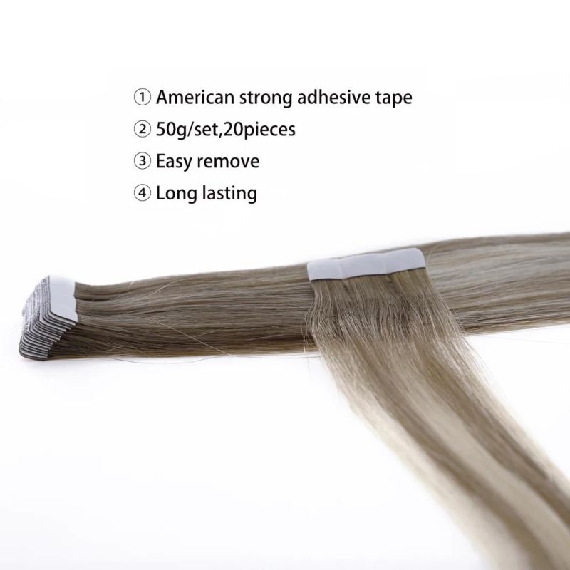 Remy Tape in Human Hair Balayage Blonde Color Omber 100% Skin Weft Glue on Extensions