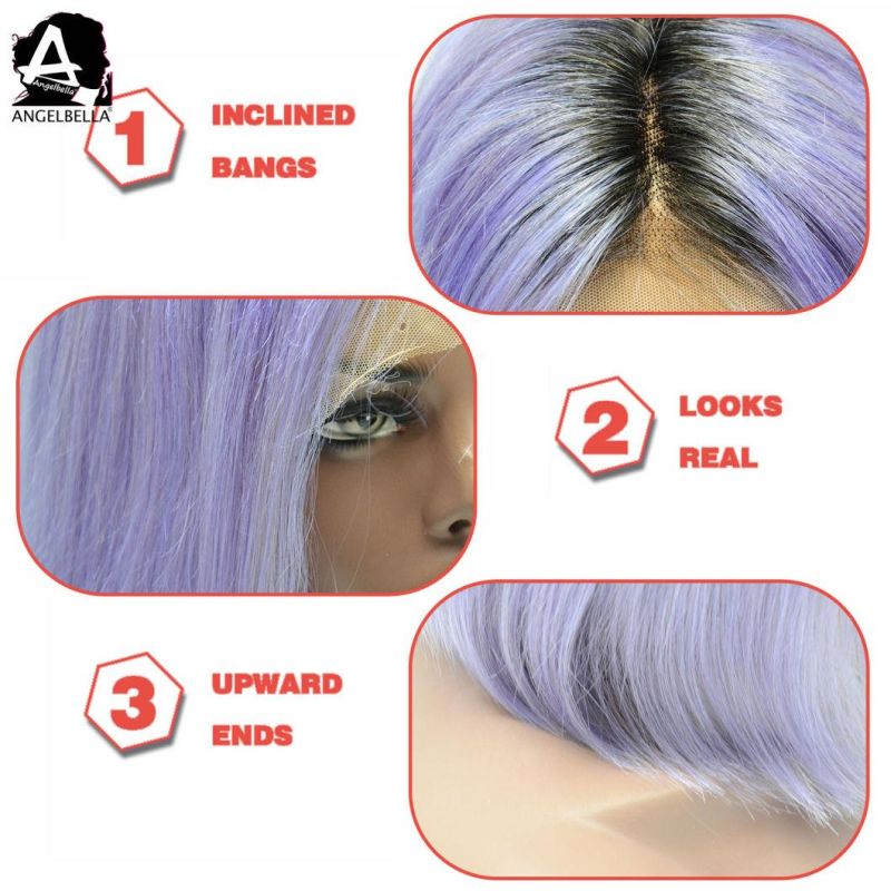 Angelbella Top Grade Remy Hair Wig 1b#Purple Colored Silky Straight Lace Wig