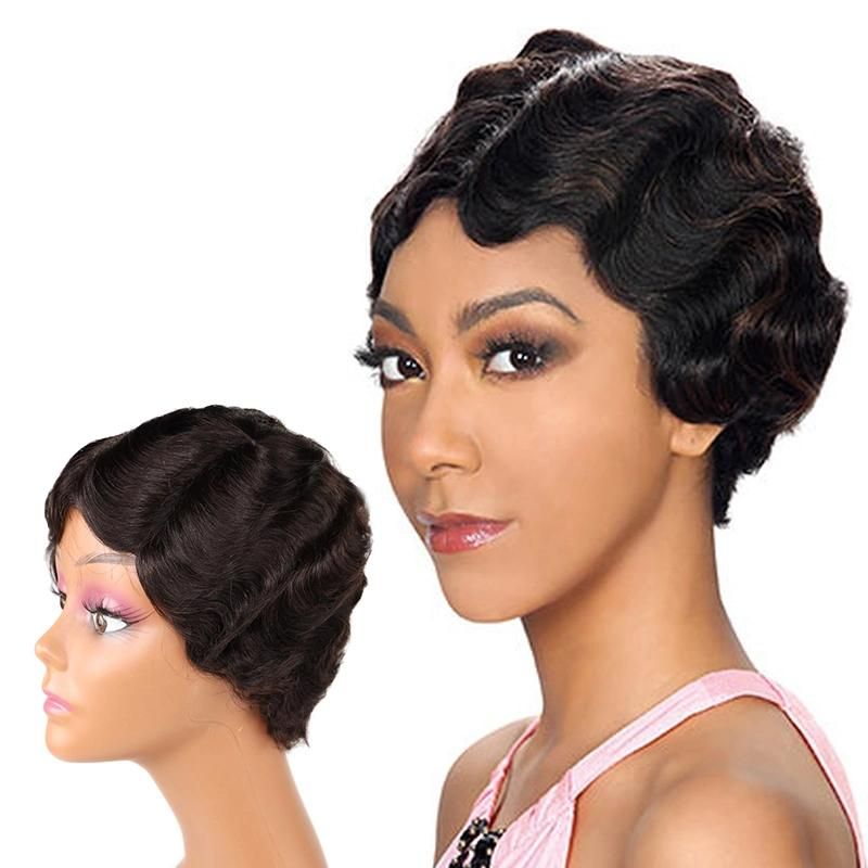 Short Lace Human Hair Wigs for Women Brazilian Finger Wave Wig