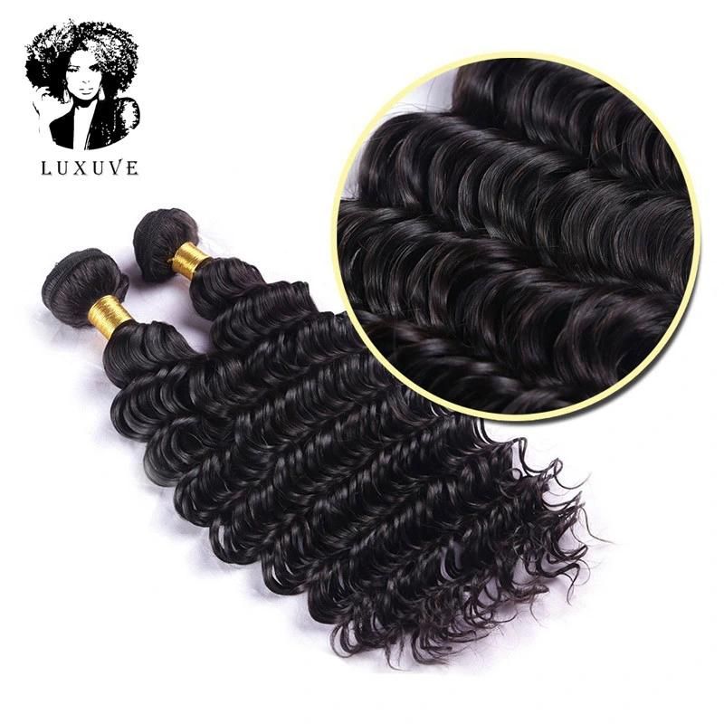 Luxuve Wholesale Real Human Hair Remy Virgin Brazilian Hair Deep Wave Bundles with Hair Supplier