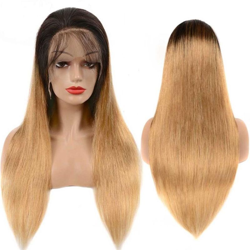 Straight Lace Front Wig Human Hair 150% Density Pre Plucked Bleached Knots with Baby Hair Ombre Wig 1b/4/27