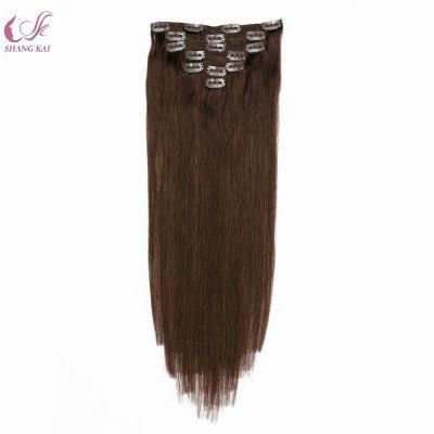 Full Head European Hair Cheap 100% Human Hair Brown Color Clip in Hair Extensions