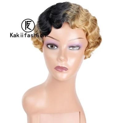 Ombre Blonde Pixie Cut Synthetic Hair Wigs Deep Wave Short Wigs Heat Resistant Synthetic Fiber Wigs for Women