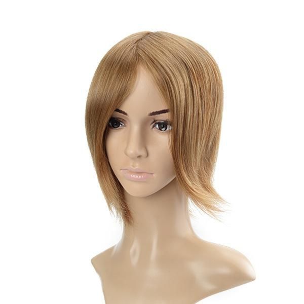 Blond Hair Silk Top with Machine Wefts Back Natural Hair Toupee for Women